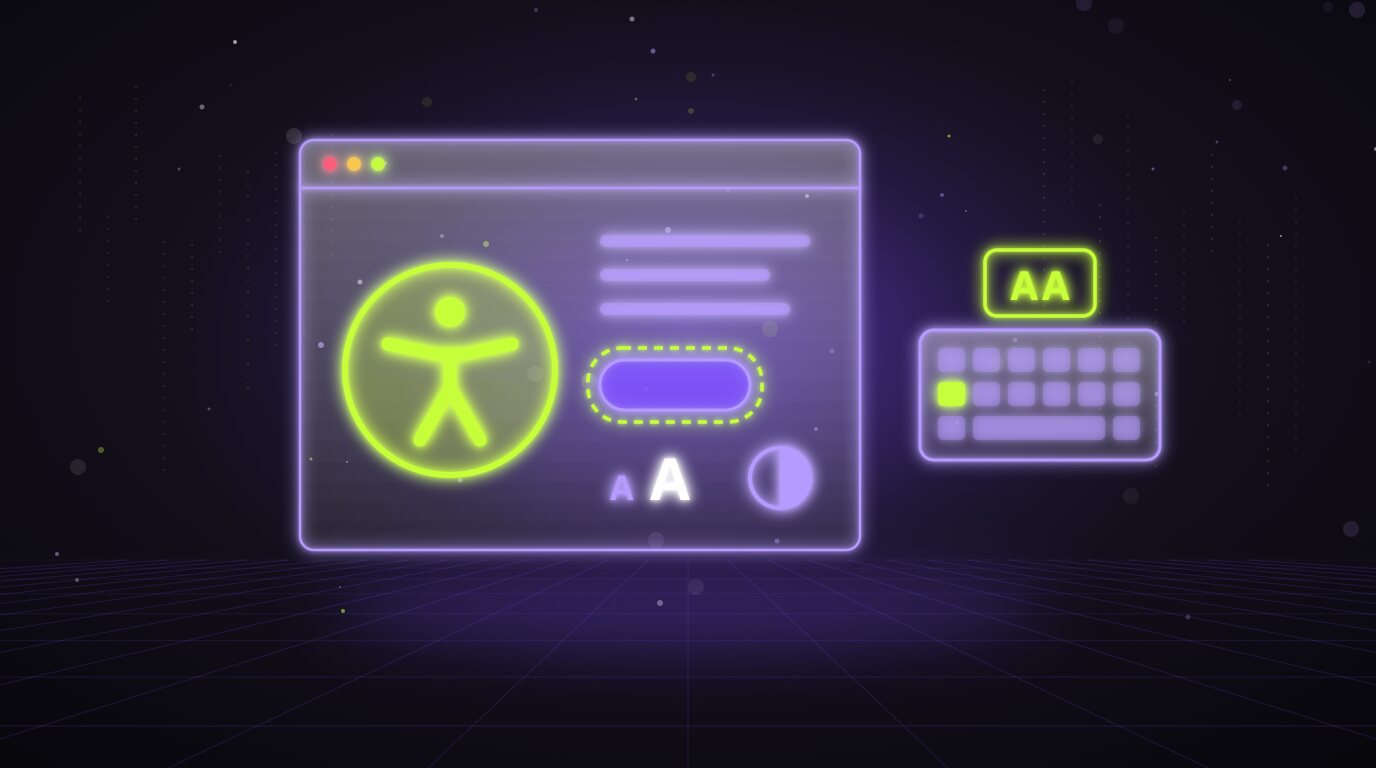 Navegador con el símbolo de accesibilidad, foco de teclado visible y controles de contraste y tamaño de texto