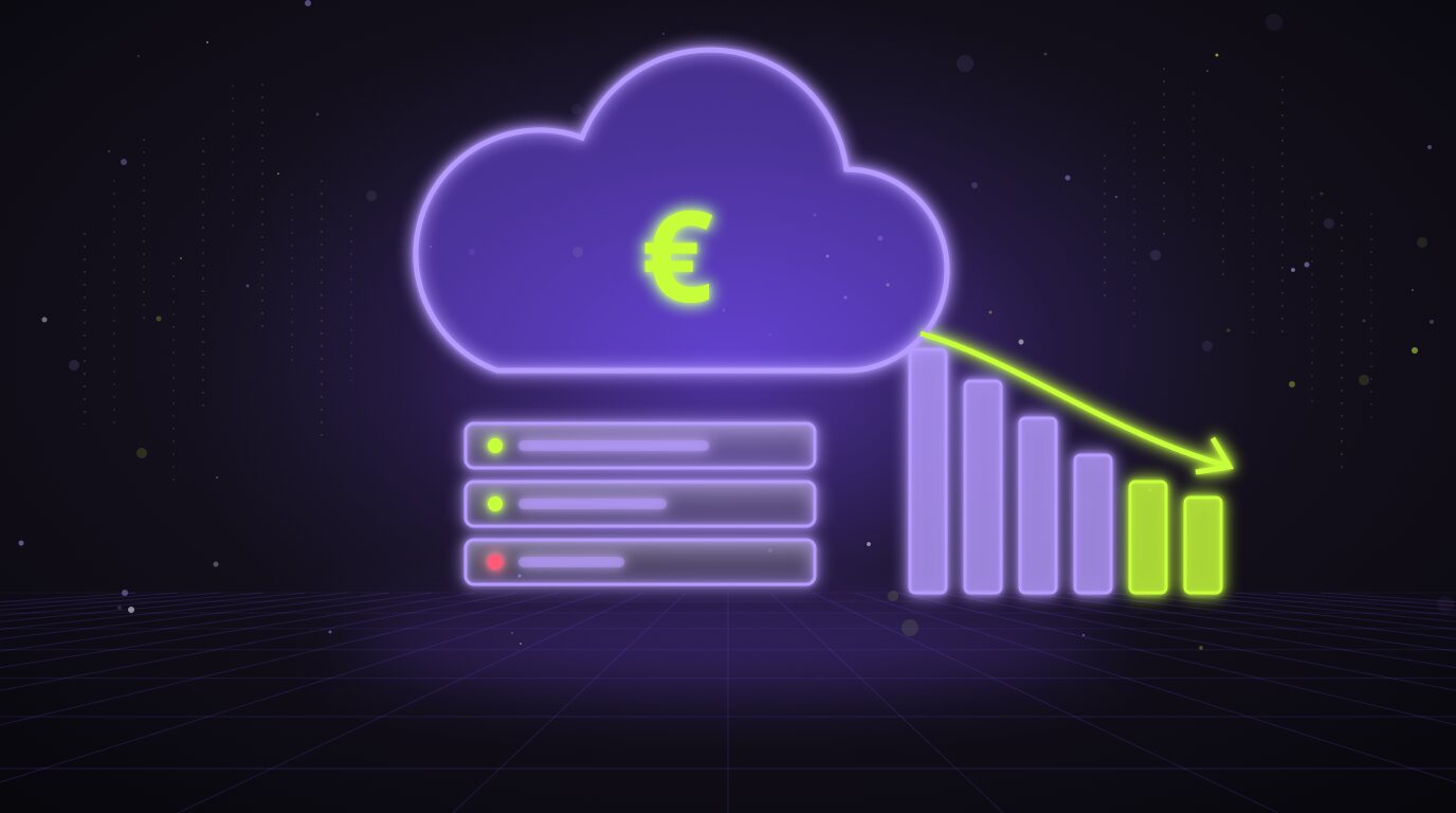 Nube con símbolo del euro y gráfico de costes descendente