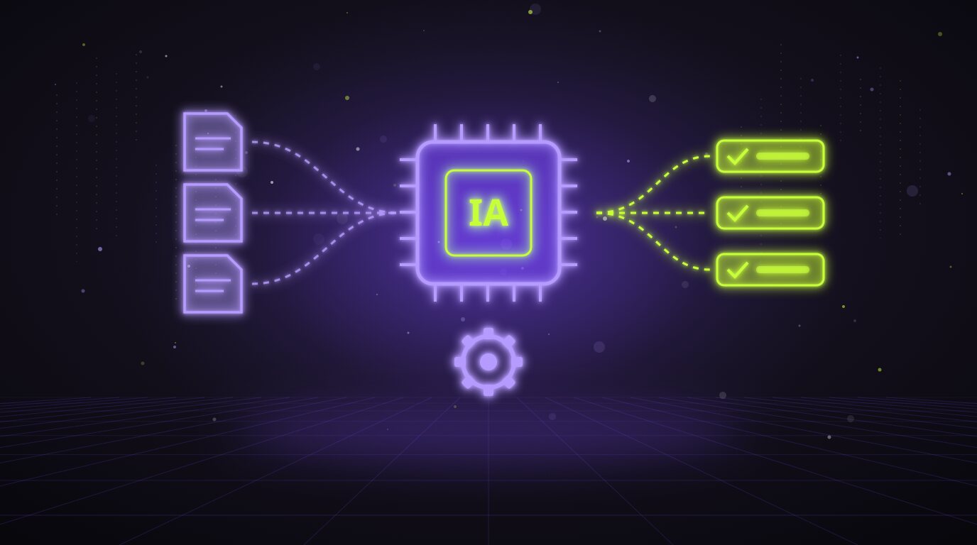 Documentos procesados por un chip de inteligencia artificial que genera tareas completadas